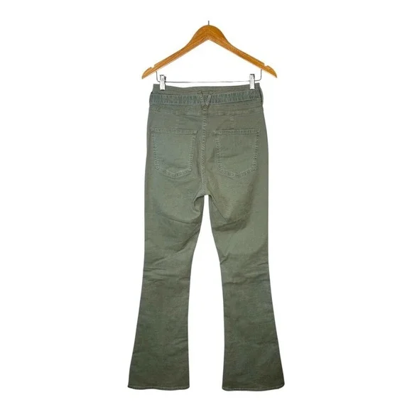 Veronica Beard GISELLE Flare Jeans Sea Foam Green Extra High Rise Belted Size 28